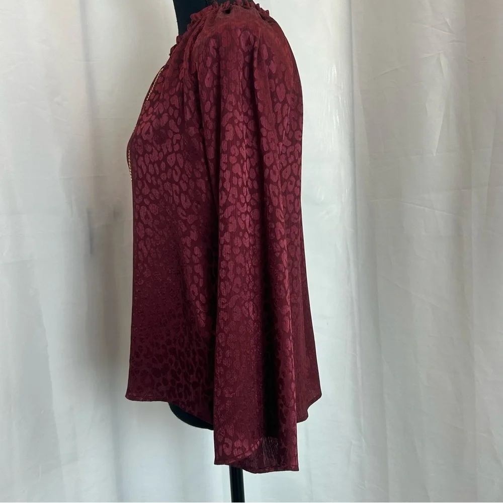 Michael Michael Kors red burgundy leopard cheetah print gold tone chain blouse - Picture 3 of 11